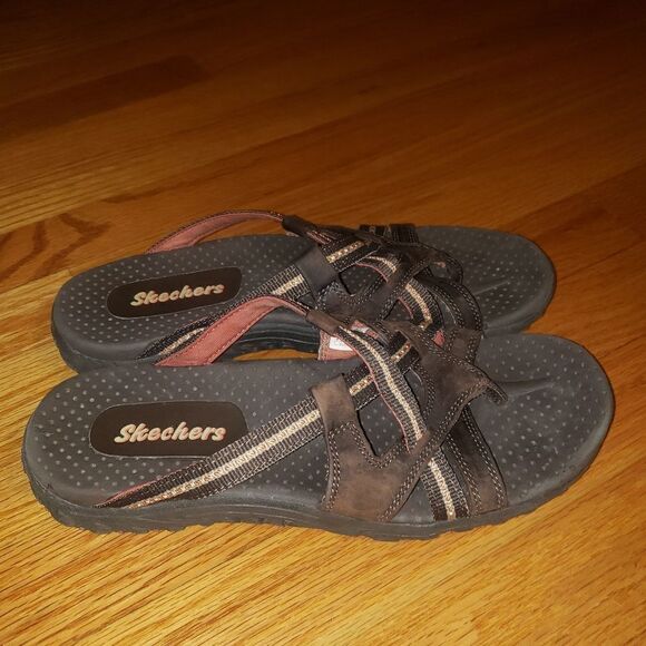 Skechers Brown Leather Slip-On Sandals - Picture 2 of 7
